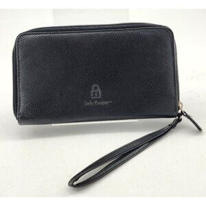Safe Keeper Zip Around Wristlet Wallet with Phone Holder Black‎ Pebbled Leather